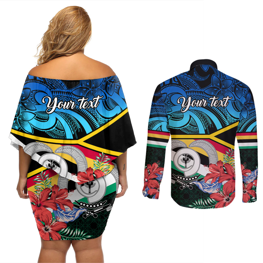 personalised-torba-vanuatu-couples-matching-off-shoulder-short-dress-and-long-sleeve-button-shirts-sand-drawing-with-polynesian-pattern