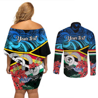 personalised-torba-vanuatu-couples-matching-off-shoulder-short-dress-and-long-sleeve-button-shirts-sand-drawing-with-polynesian-pattern