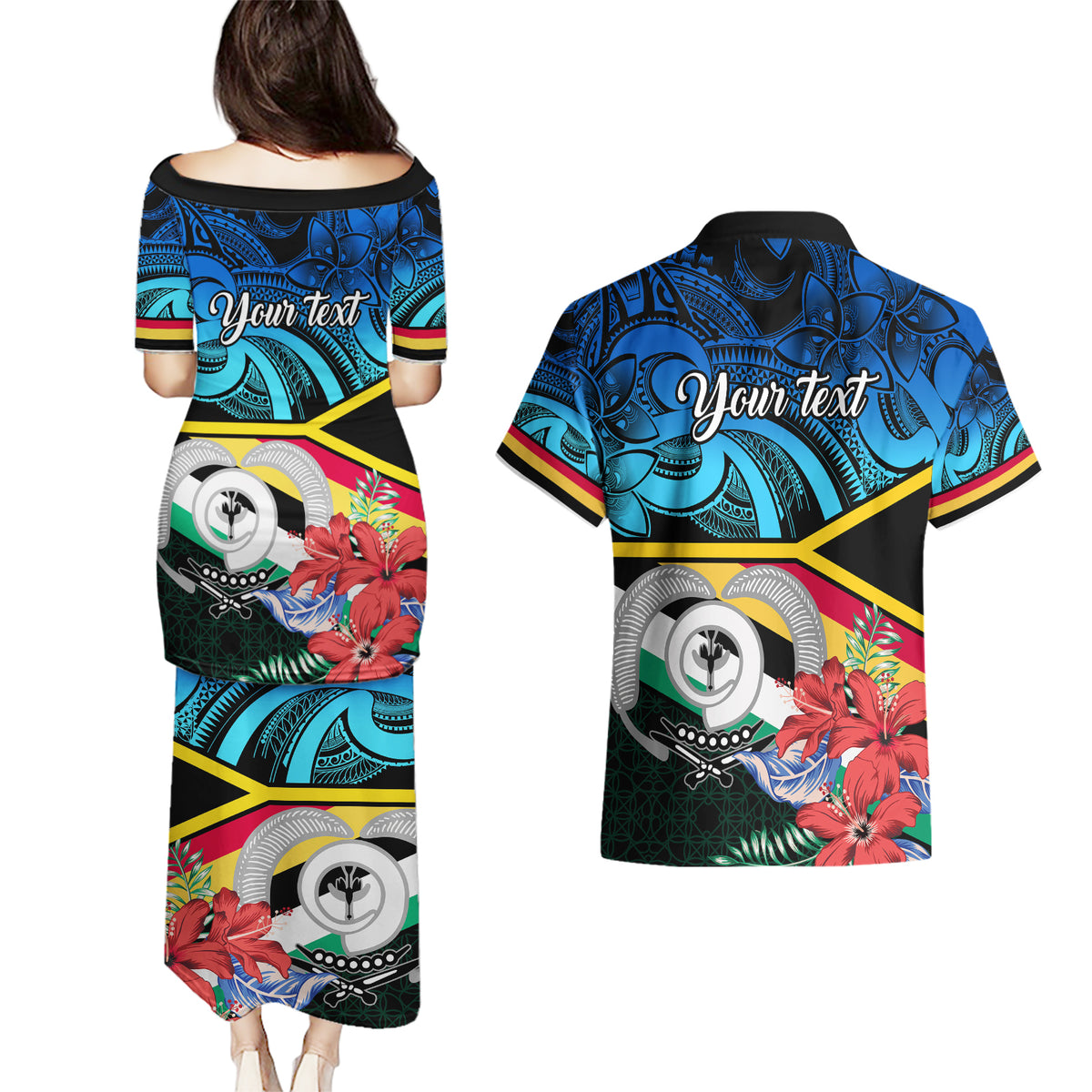 personalised-torba-vanuatu-couples-matching-puletasi-dress-and-hawaiian-shirt-sand-drawing-with-polynesian-pattern