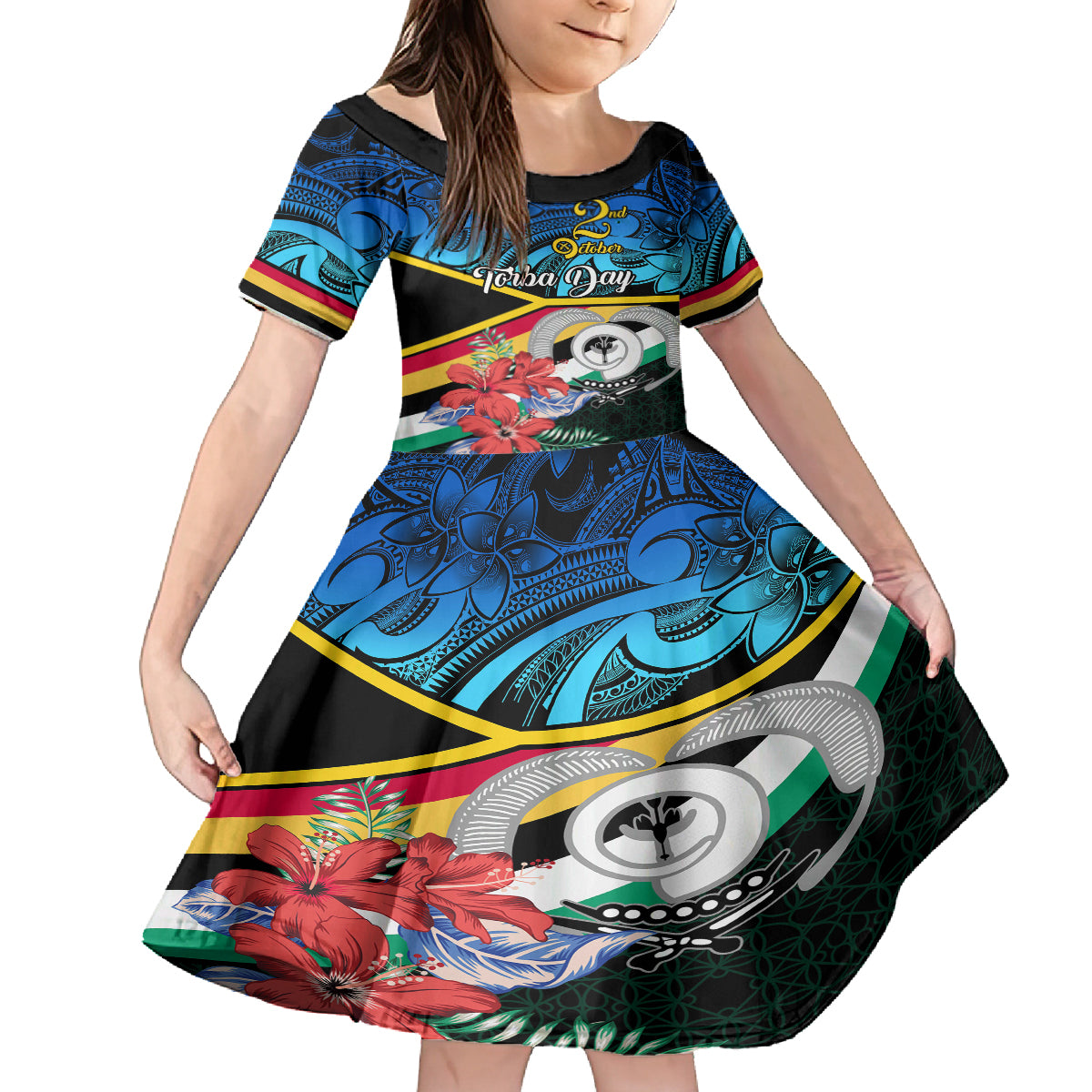 personalised-torba-vanuatu-kid-short-sleeve-dress-sand-drawing-with-polynesian-pattern