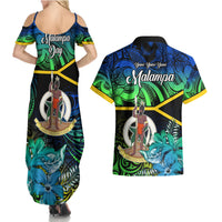 malampa-day-couples-matching-summer-maxi-dress-and-hawaiian-shirt-vanuatu-flowers-with-malampa-emblem-tribal-pattern