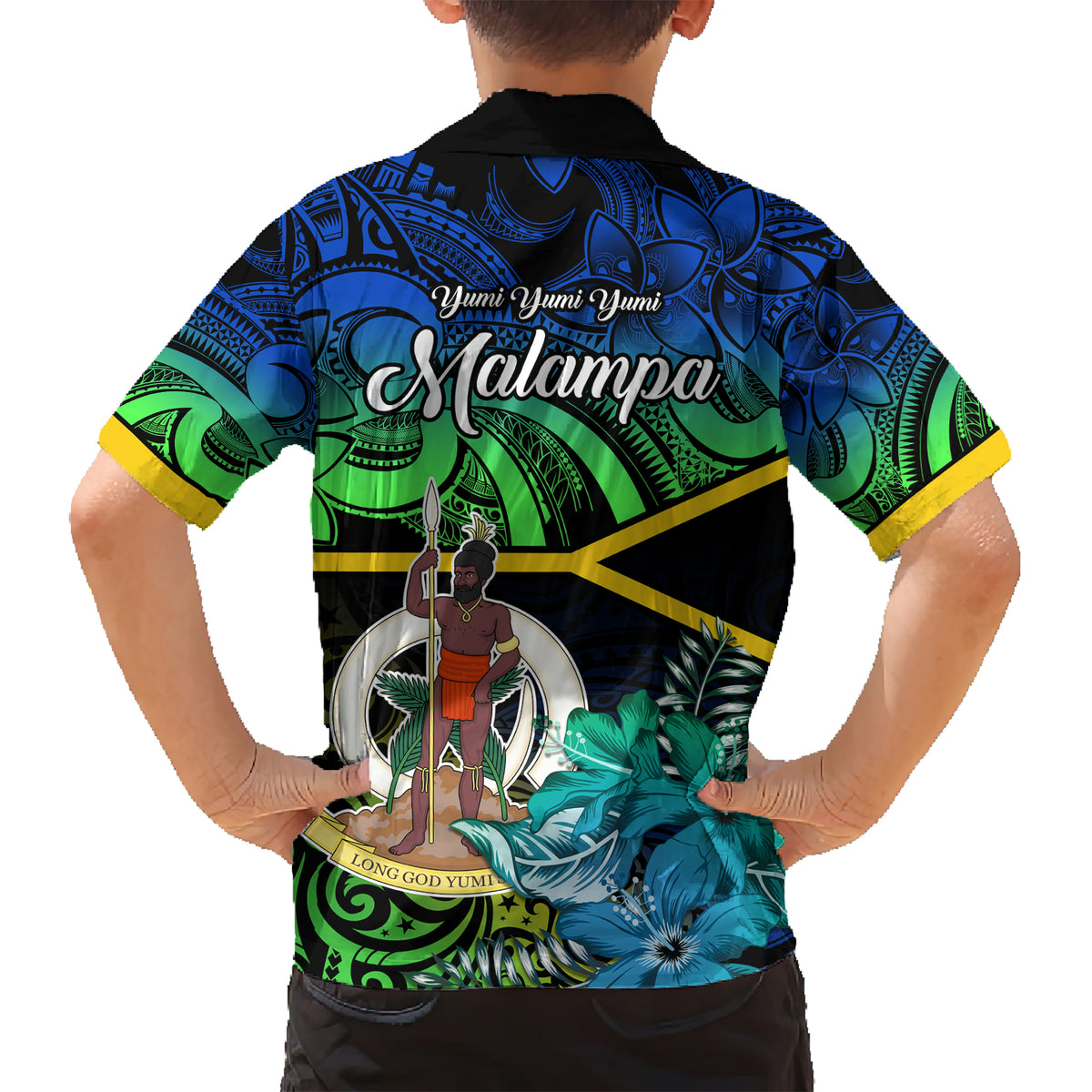 malampa-day-kid-hawaiian-shirt-vanuatu-flowers-with-malampa-emblem-tribal-pattern