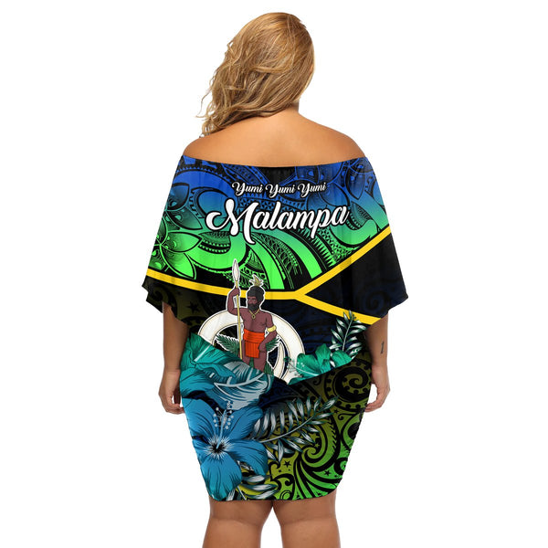 Vanuatu Malampa Province Women Off Shoulder Sweater Hibiscus Tribal Polynesian Tattoo Ver Black LT9 main image 1
