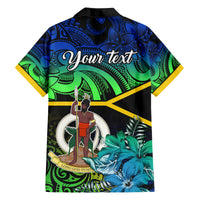 personalised-malampa-day-family-matching-off-shoulder-long-sleeve-dress-and-hawaiian-shirt-vanuatu-flowers-with-malampa-emblem-tribal-pattern