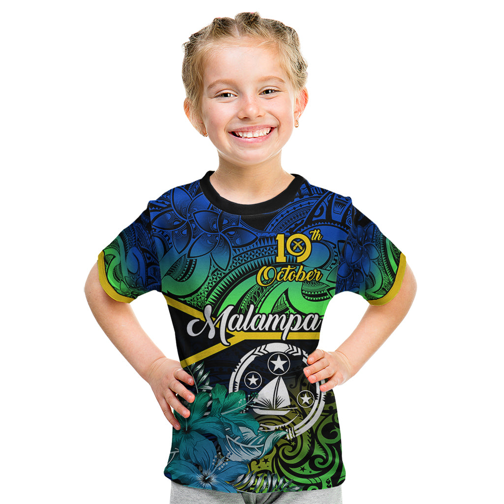 Personalised Malampa Day Kid T Shirt Vanuatu Flowers with Malampa Emblem Tribal Pattern LT9 Black - Polynesian Pride