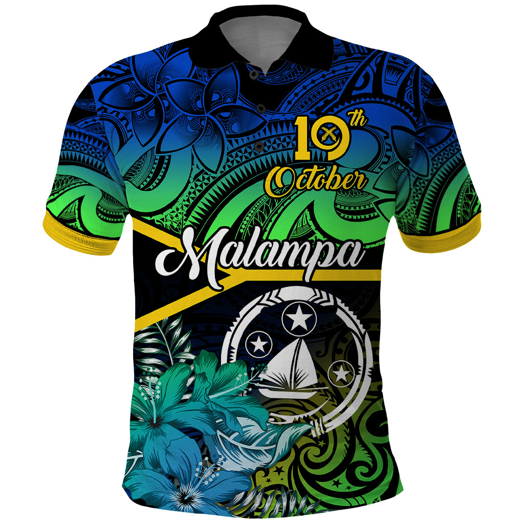 Personalised Malampa Day Polo Shirt Vanuatu Flowers with Malampa Emblem Tribal Pattern LT9 Black - Polynesian Pride