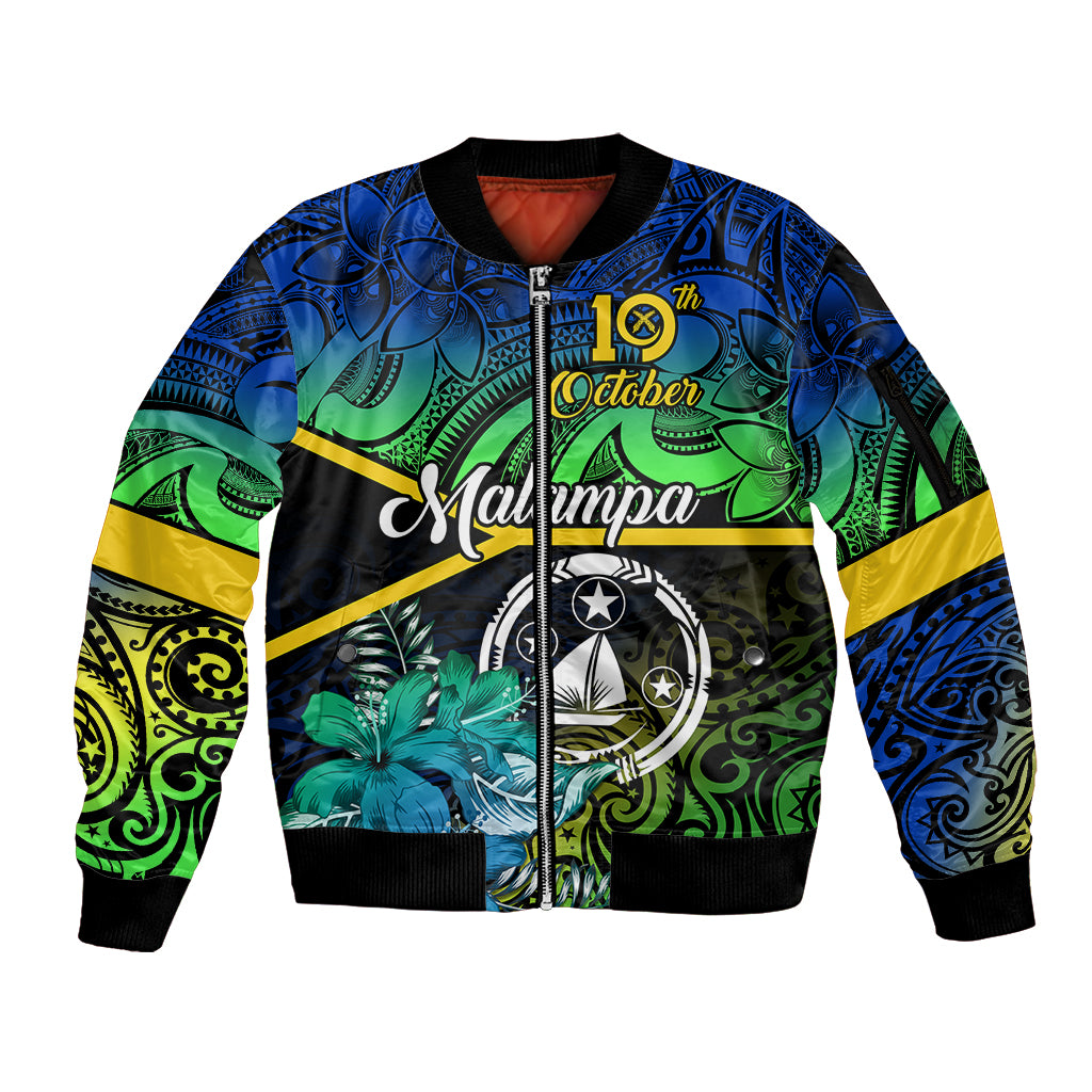 personalised-malampa-day-sleeve-zip-bomber-jacket-vanuatu-flowers-with-malampa-emblem-tribal-pattern