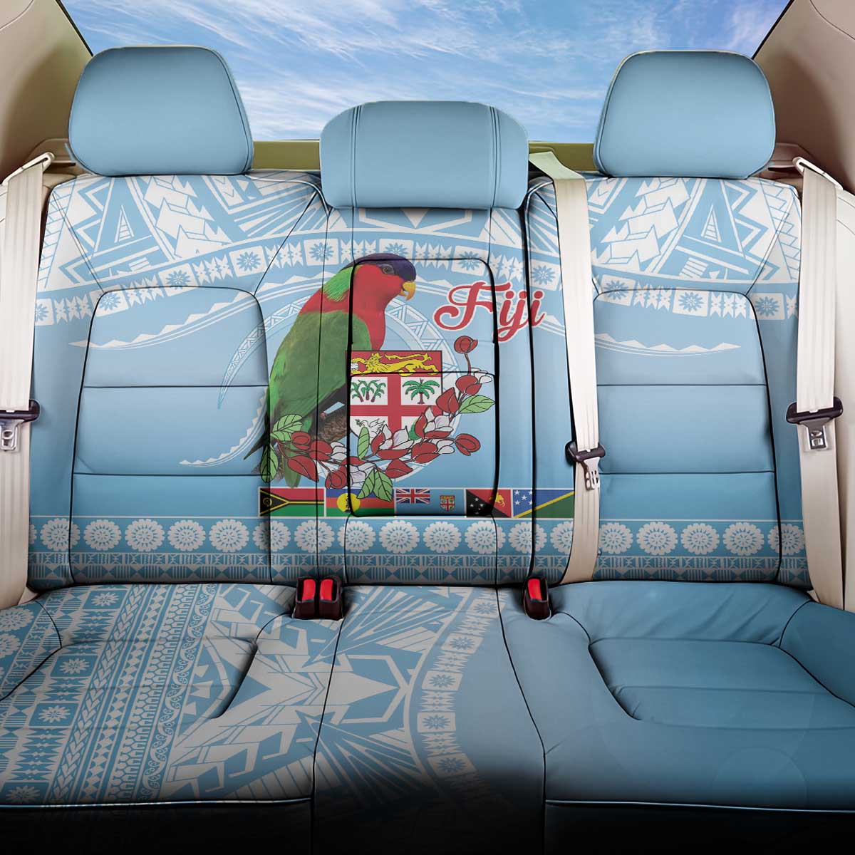 Melanesian Fiji Kula Bird Back Car Seat Cover with Tagimoucia Masi Tapa Pattern LT9 One Size Blue - Polynesian Pride