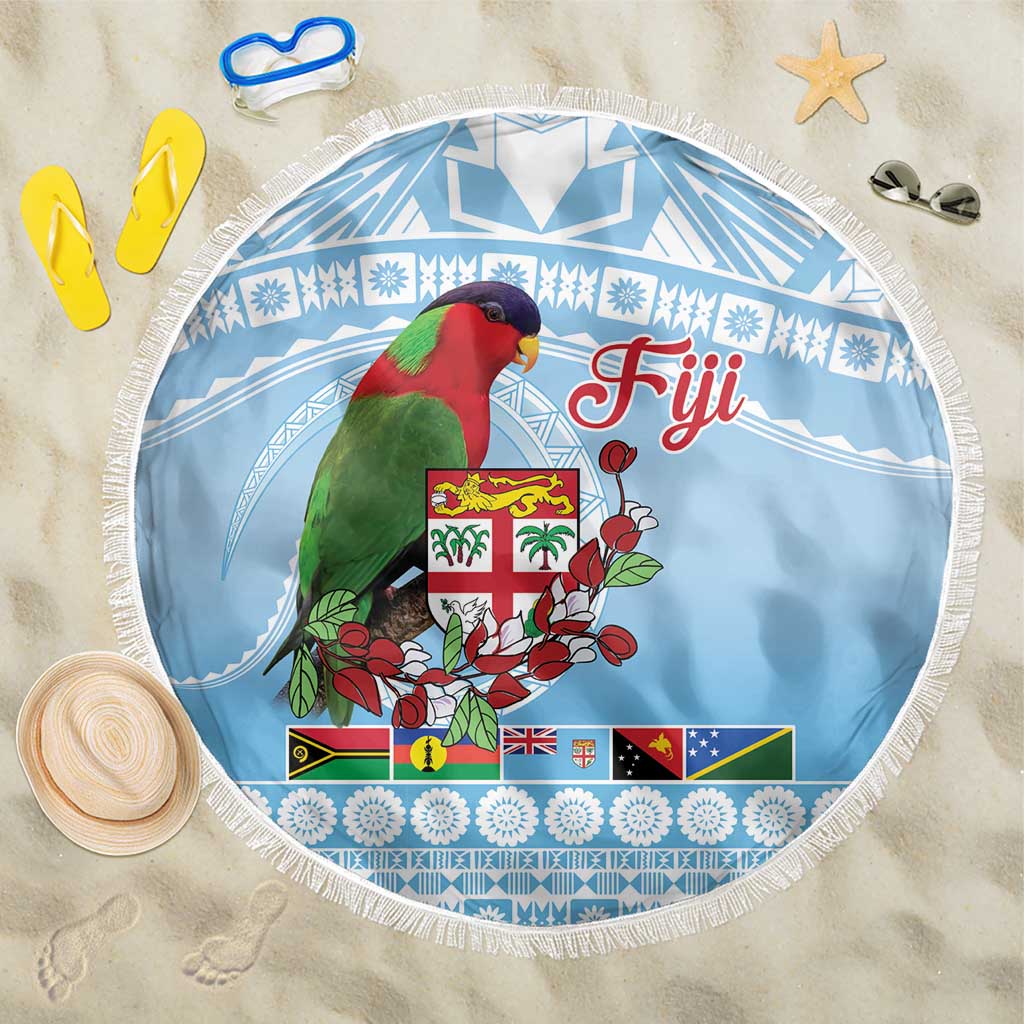 Melanesian Fiji Kula Bird Beach Blanket with Tagimoucia Masi Tapa Pattern LT9 One Size 150cm Blue - Polynesian Pride
