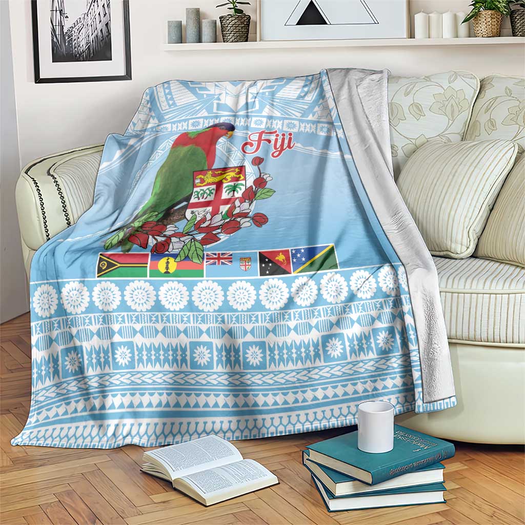 Melanesian Fiji Kula Bird Blanket with Tagimoucia Masi Tapa Pattern LT9 Blue - Polynesian Pride