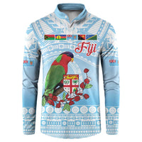 Melanesian Fiji Kula Bird Button Sweatshirt with Tagimoucia Masi Tapa Pattern LT9 Blue - Polynesian Pride