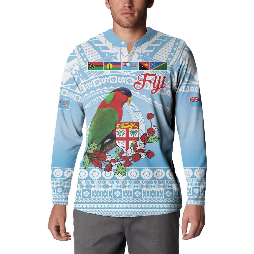 Melanesian Fiji Kula Bird Button Sweatshirt with Tagimoucia Masi Tapa Pattern LT9 - Polynesian Pride