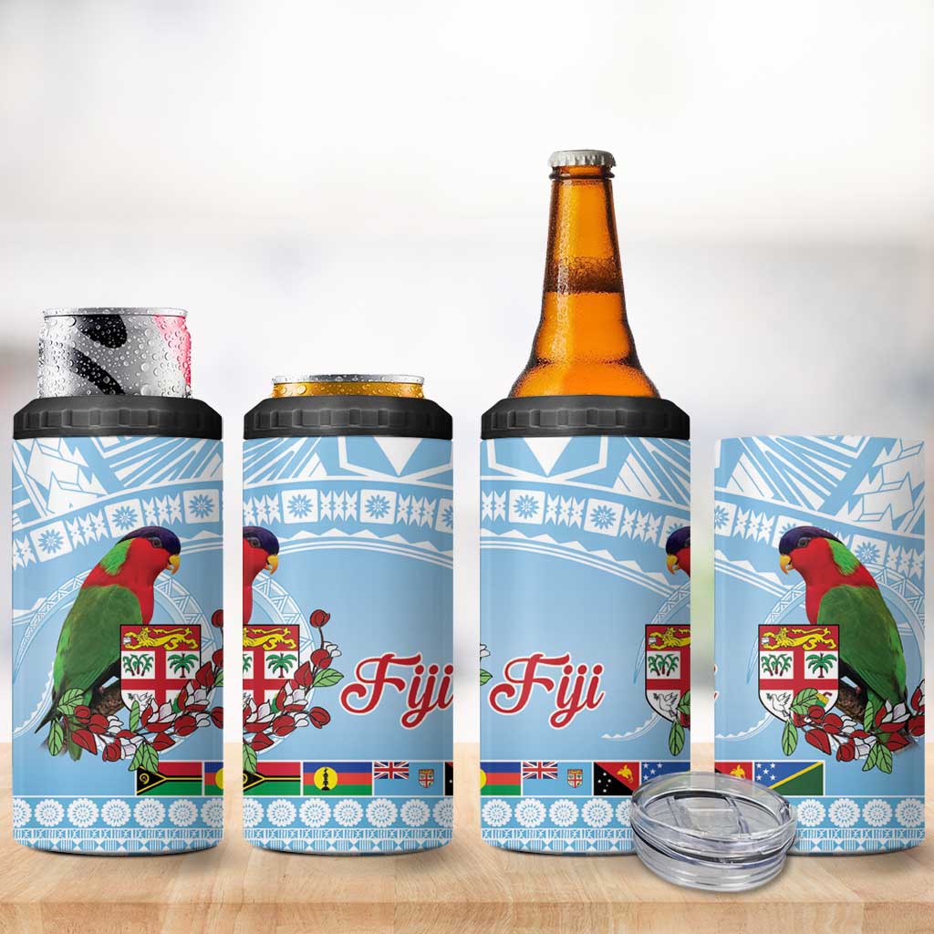 Melanesian Fiji 4 in 1 Can Cooler Tumbler Kula Bird with Tagimoucia Masi Tapa Pattern