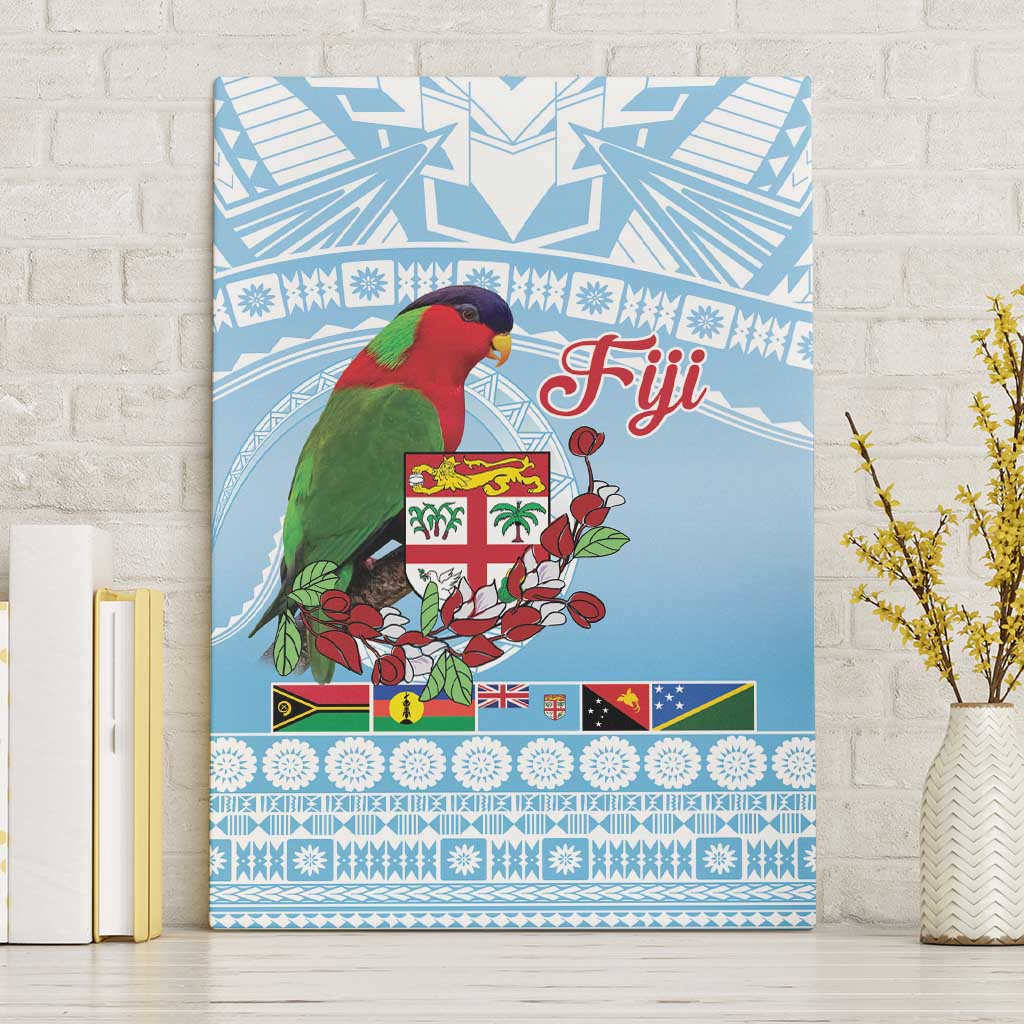 Melanesian Fiji Kula Bird Canvas Wall Art with Tagimoucia Masi Tapa Pattern LT9 Without Frame Blue - Polynesian Pride