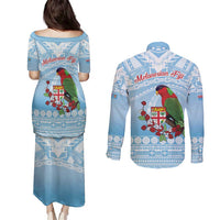 Melanesian Fiji Kula Bird Couples Matching Puletasi and Long Sleeve Button Shirt with Tagimoucia Masi Tapa Pattern LT9 - Polynesian Pride