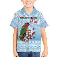 Melanesian Fiji Kula Bird Family Matching Tank Maxi Dress and Hawaiian Shirt with Tagimoucia Masi Tapa Pattern LT9 Son's Shirt Blue - Polynesian Pride