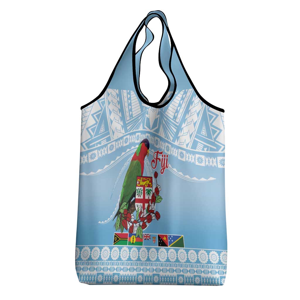 Melanesian Fiji Kula Bird Grocery Bag with Tagimoucia Masi Tapa Pattern