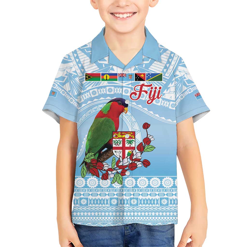 Melanesian Fiji Kula Bird Kid Hawaiian Shirt with Tagimoucia Masi Tapa Pattern LT9 Kid Blue - Polynesian Pride