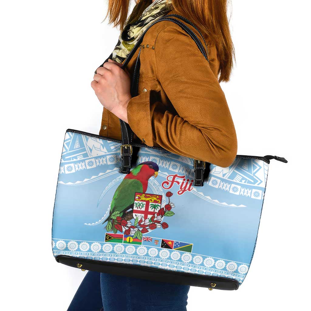 Melanesian Fiji Kula Bird Leather Tote Bag with Tagimoucia Masi Tapa Pattern LT9 Blue - Polynesian Pride