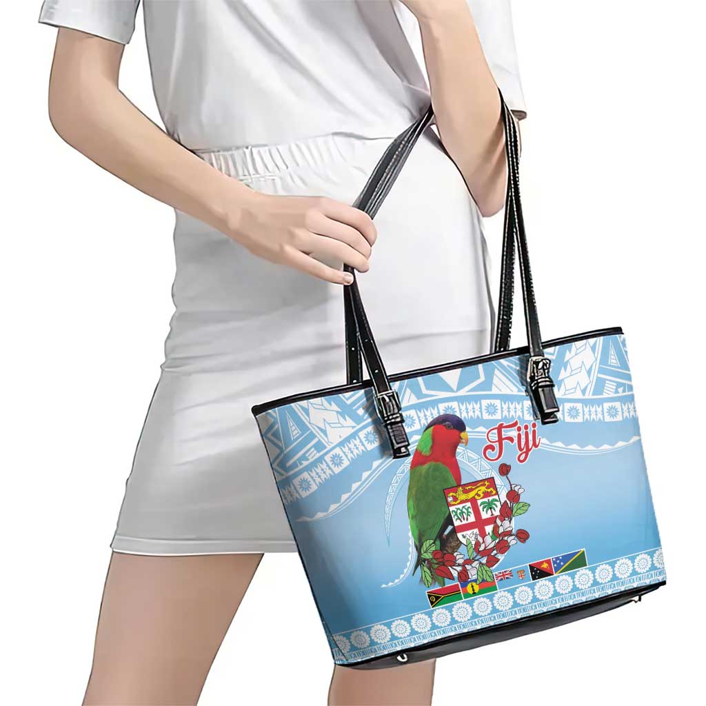 Melanesian Fiji Kula Bird Leather Tote Bag with Tagimoucia Masi Tapa Pattern LT9 - Polynesian Pride
