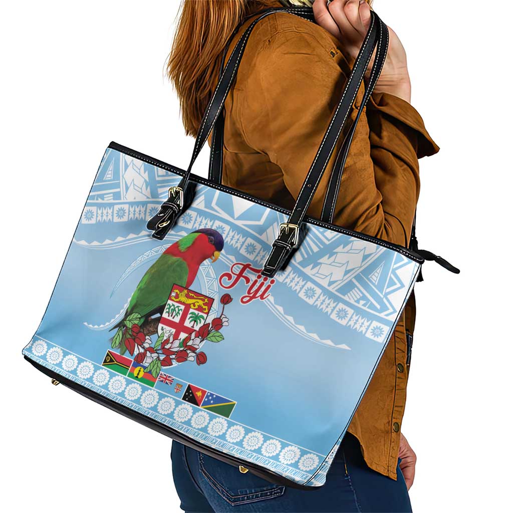 Melanesian Fiji Kula Bird Leather Tote Bag with Tagimoucia Masi Tapa Pattern LT9 - Polynesian Pride