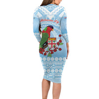 Melanesian Fiji Kula Bird Long Sleeve Bodycon Dress with Tagimoucia Masi Tapa Pattern LT9 - Polynesian Pride