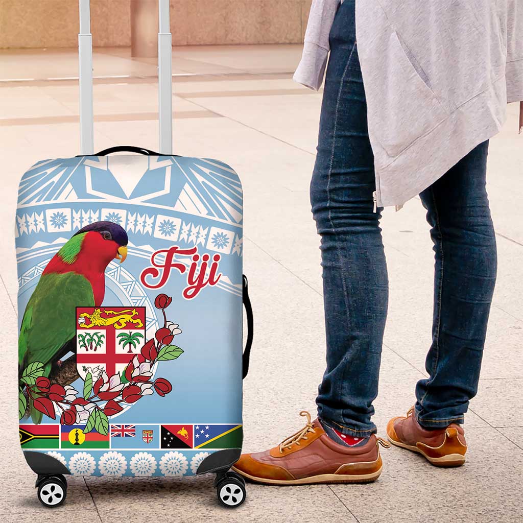 Melanesian Fiji Kula Bird Luggage Cover with Tagimoucia Masi Tapa Pattern LT9 Blue - Polynesian Pride