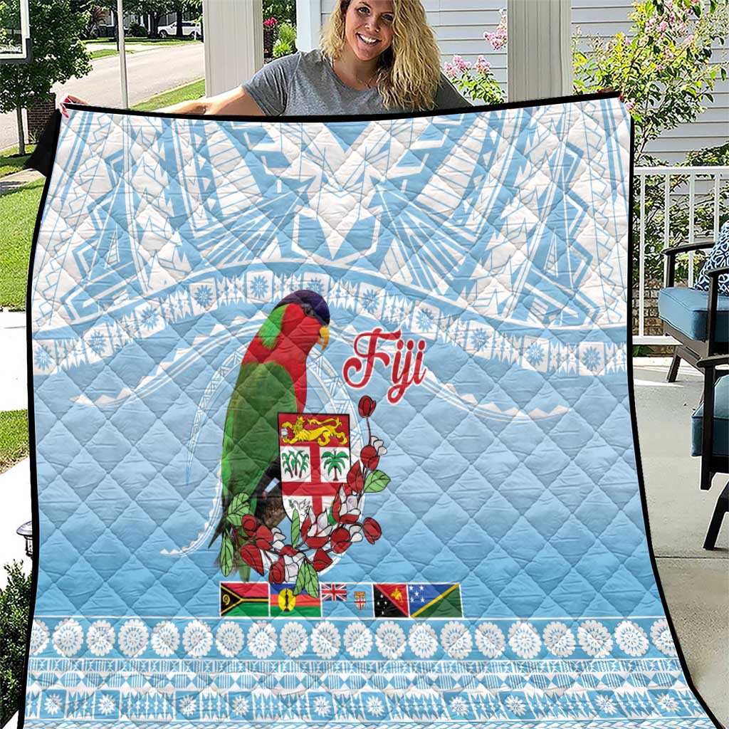 Melanesian Fiji Kula Bird Quilt with Tagimoucia Masi Tapa Pattern LT9 Blue - Polynesian Pride