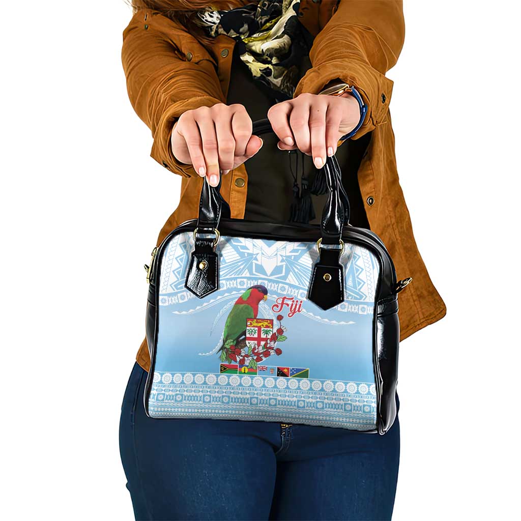 Melanesian Fiji Kula Bird Shoulder Handbag with Tagimoucia Masi Tapa Pattern LT9 One Size Blue - Polynesian Pride