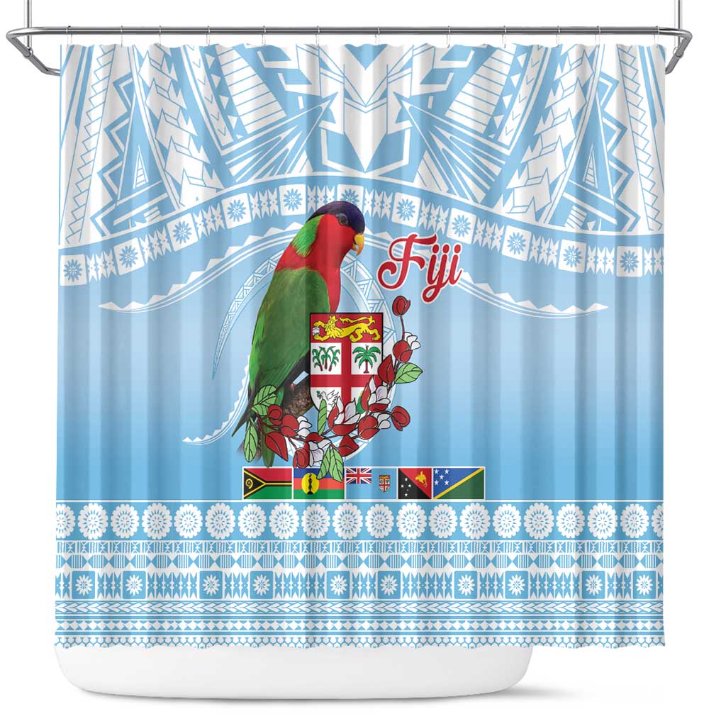 Melanesian Fiji Kula Bird Shower Curtain with Tagimoucia Masi Tapa Pattern LT9 Blue - Polynesian Pride