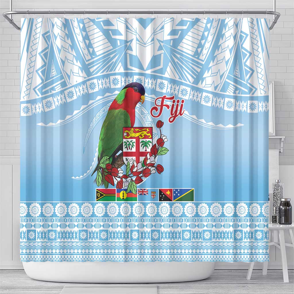 Melanesian Fiji Kula Bird Shower Curtain with Tagimoucia Masi Tapa Pattern LT9 - Polynesian Pride
