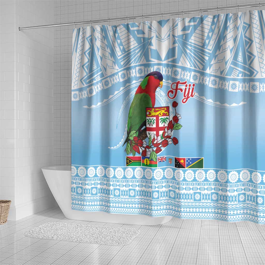 Melanesian Fiji Kula Bird Shower Curtain with Tagimoucia Masi Tapa Pattern LT9 - Polynesian Pride
