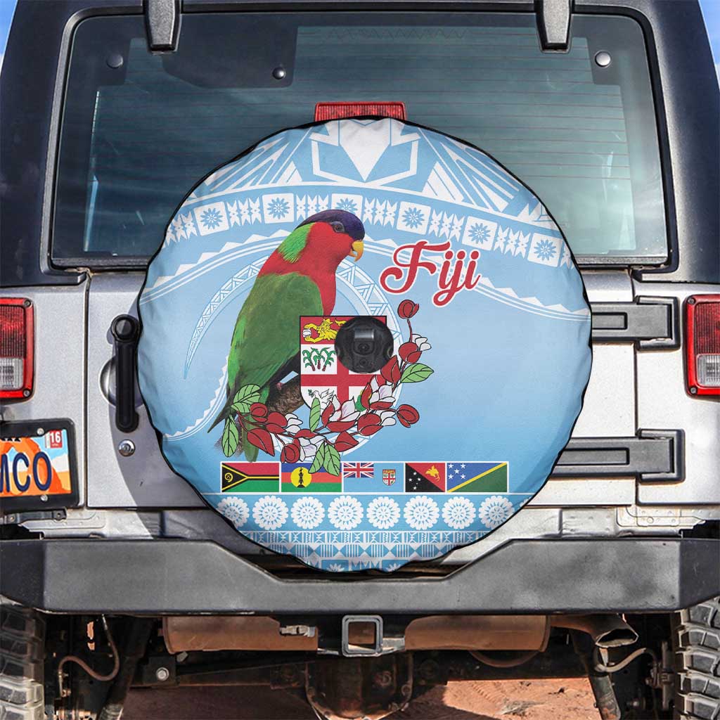 Melanesian Fiji Kula Bird Spare Tire Cover with Tagimoucia Masi Tapa Pattern LT9 Blue - Polynesian Pride
