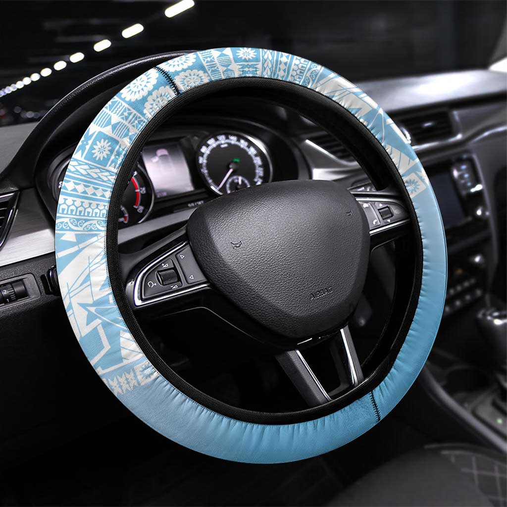 Melanesian Fiji Kula Bird Steering Wheel Cover with Tagimoucia Masi Tapa Pattern LT9 Universal Fit Blue - Polynesian Pride