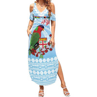 Melanesian Fiji Kula Bird Summer Maxi Dress with Tagimoucia Masi Tapa Pattern LT9 Women Blue - Polynesian Pride