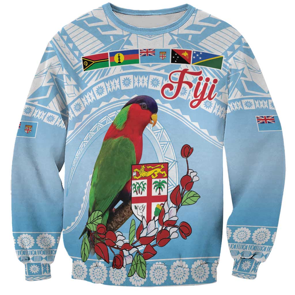 Melanesian Fiji Kula Bird Sweatshirt with Tagimoucia Masi Tapa Pattern LT9 Unisex Blue - Polynesian Pride
