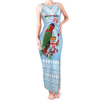 Melanesian Fiji Kula Bird Tank Maxi Dress with Tagimoucia Masi Tapa Pattern LT9 Women Blue - Polynesian Pride