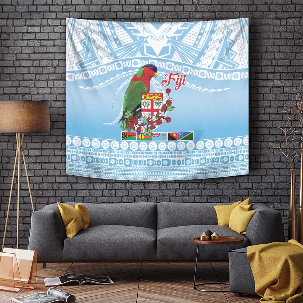 Melanesian Fiji Kula Bird Tapestry with Tagimoucia Masi Tapa Pattern LT9 Blue - Polynesian Pride