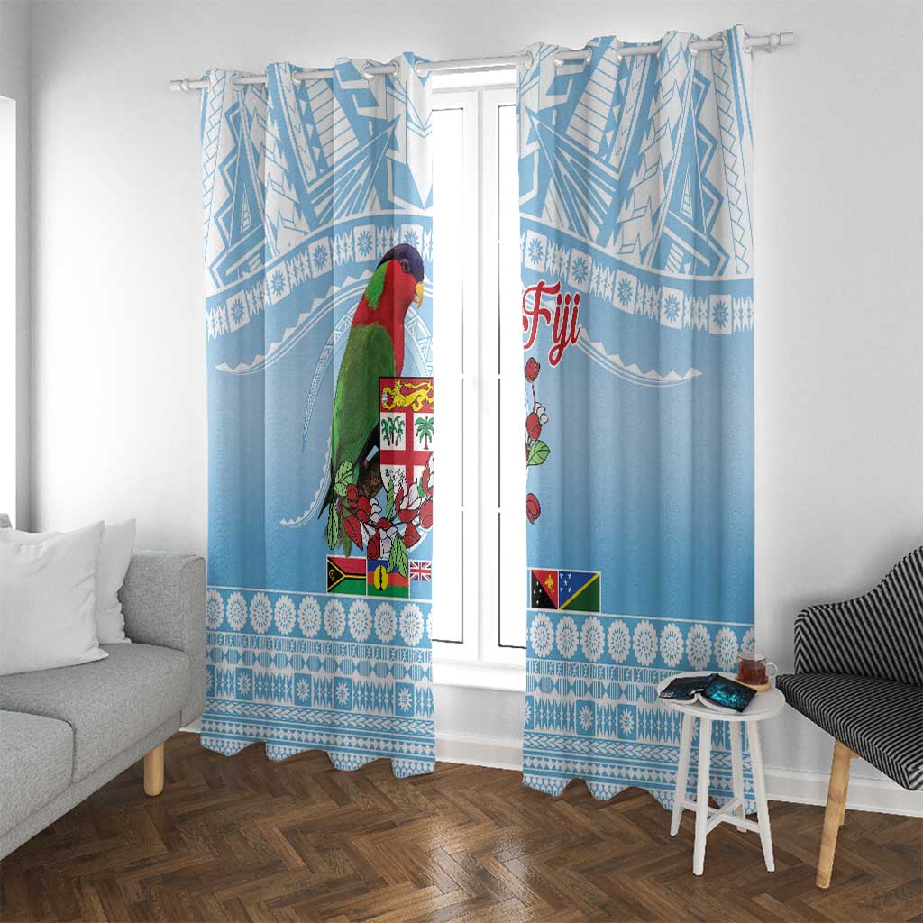 Melanesian Fiji Kula Bird Window Curtain with Tagimoucia Masi Tapa Pattern