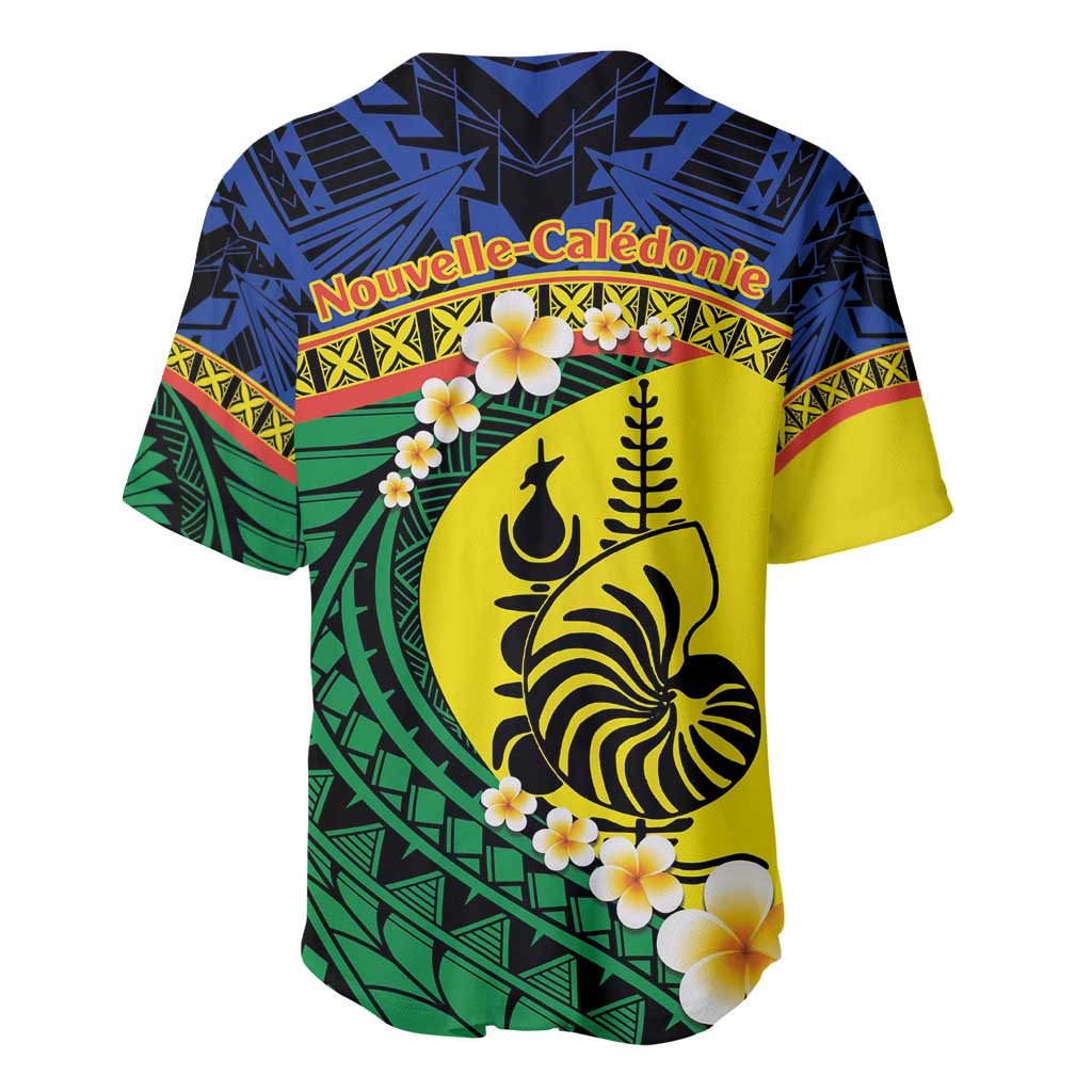 Melanesian New Caledonia Baseball Jersey Plumeria Kagu Bird and Nautilus Shell LT9 - Polynesian Pride