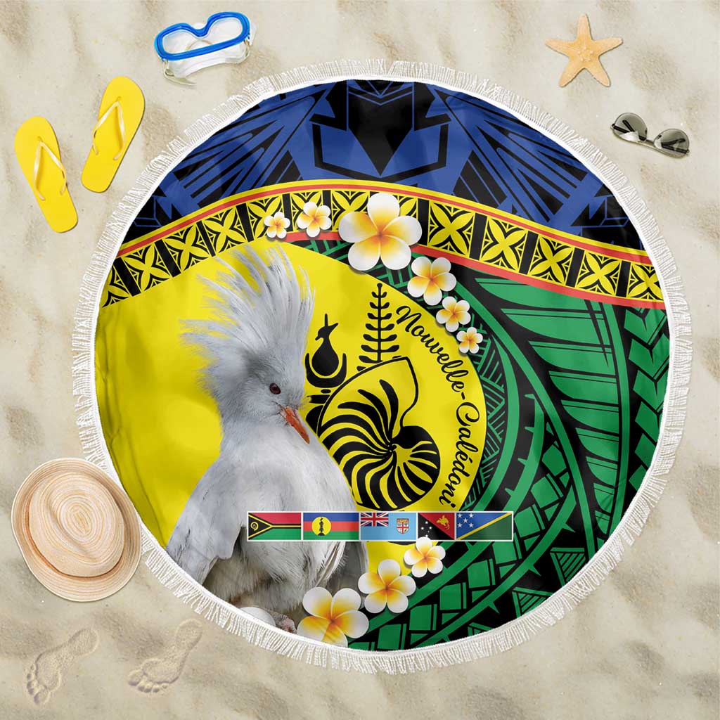 Melanesian New Caledonia Beach Blanket Plumeria Kagu Bird and Nautilus Shell LT9 One Size 150cm Blue - Polynesian Pride