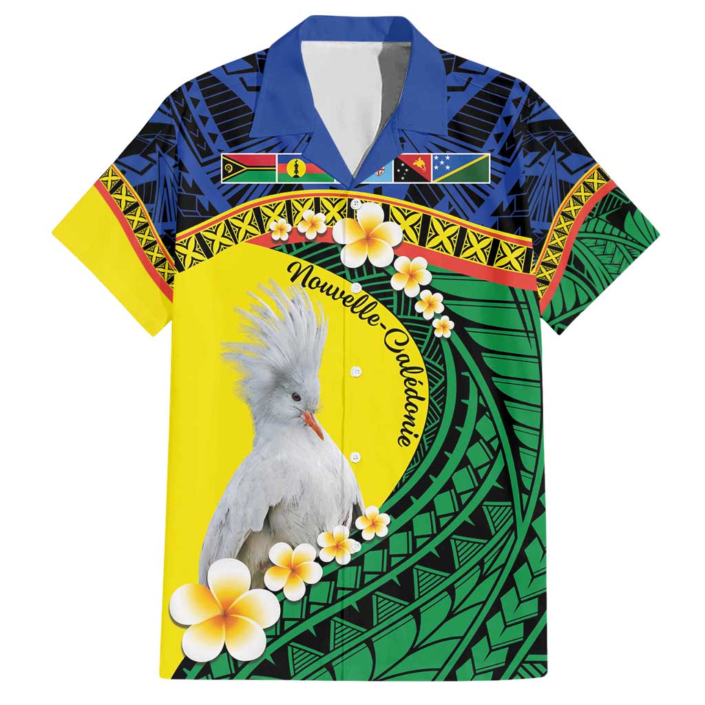 Melanesian New Caledonia Hawaiian Shirt Plumeria Kagu Bird and Nautilus Shell LT9 Blue - Polynesian Pride