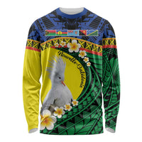 Melanesian New Caledonia Long Sleeve Shirt Plumeria Kagu Bird and Nautilus Shell