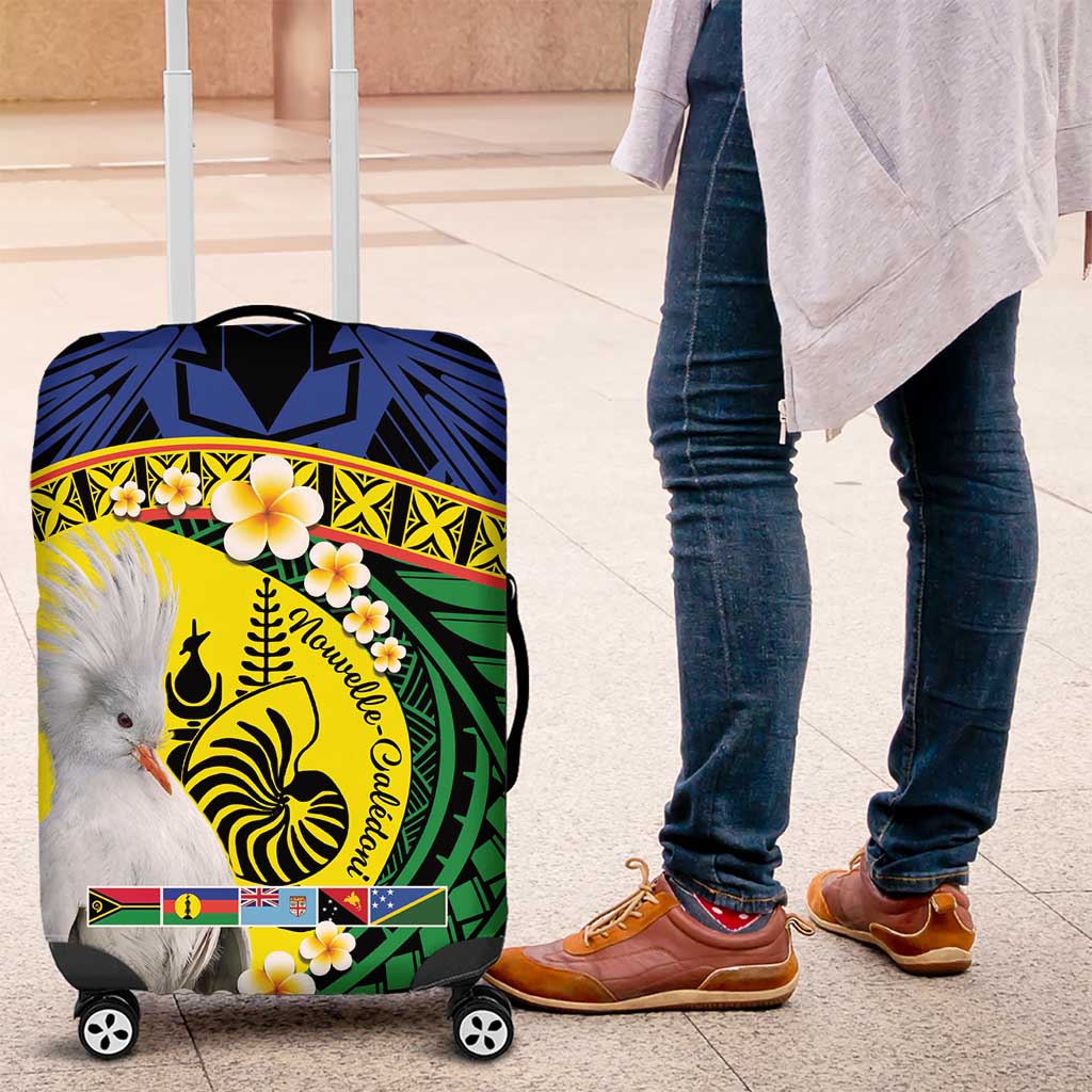 Melanesian New Caledonia Luggage Cover Plumeria Kagu Bird and Nautilus Shell LT9 Blue - Polynesian Pride