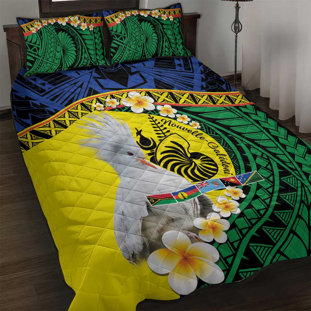 Melanesian New Caledonia Quilt Bed Set Plumeria Kagu Bird and Nautilus Shell LT9 Blue - Polynesian Pride