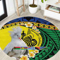 Melanesian New Caledonia Round Carpet Plumeria Kagu Bird and Nautilus Shell LT9 Blue - Polynesian Pride