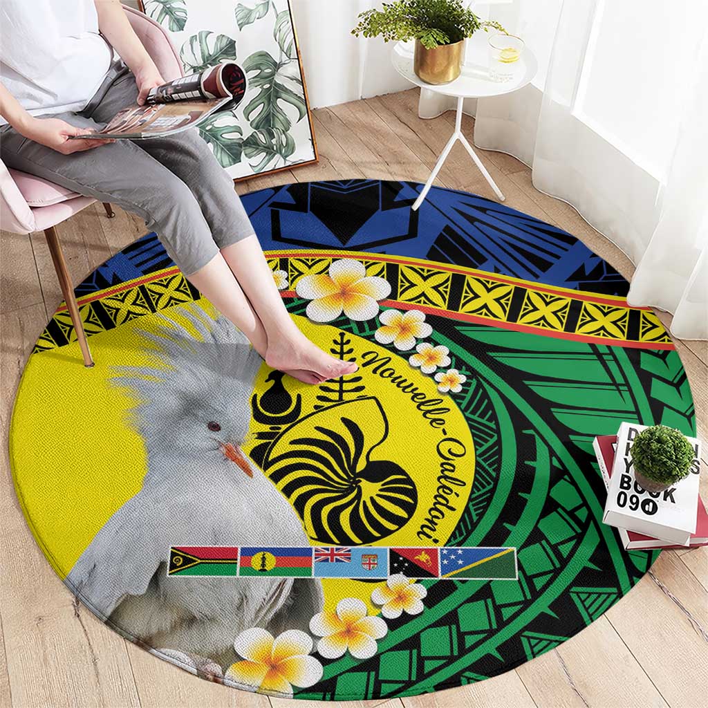 Melanesian New Caledonia Round Carpet Plumeria Kagu Bird and Nautilus Shell LT9 - Polynesian Pride