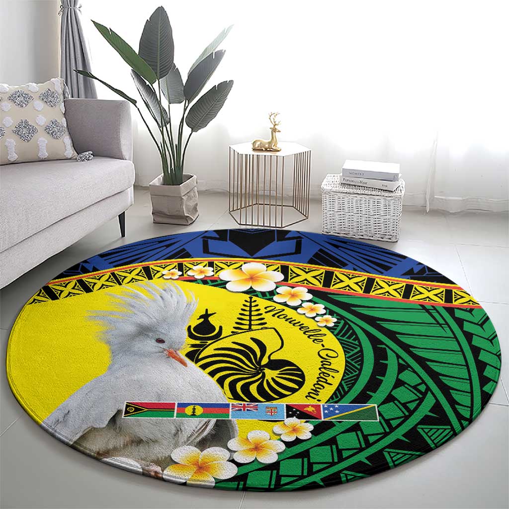 Melanesian New Caledonia Round Carpet Plumeria Kagu Bird and Nautilus Shell LT9 - Polynesian Pride