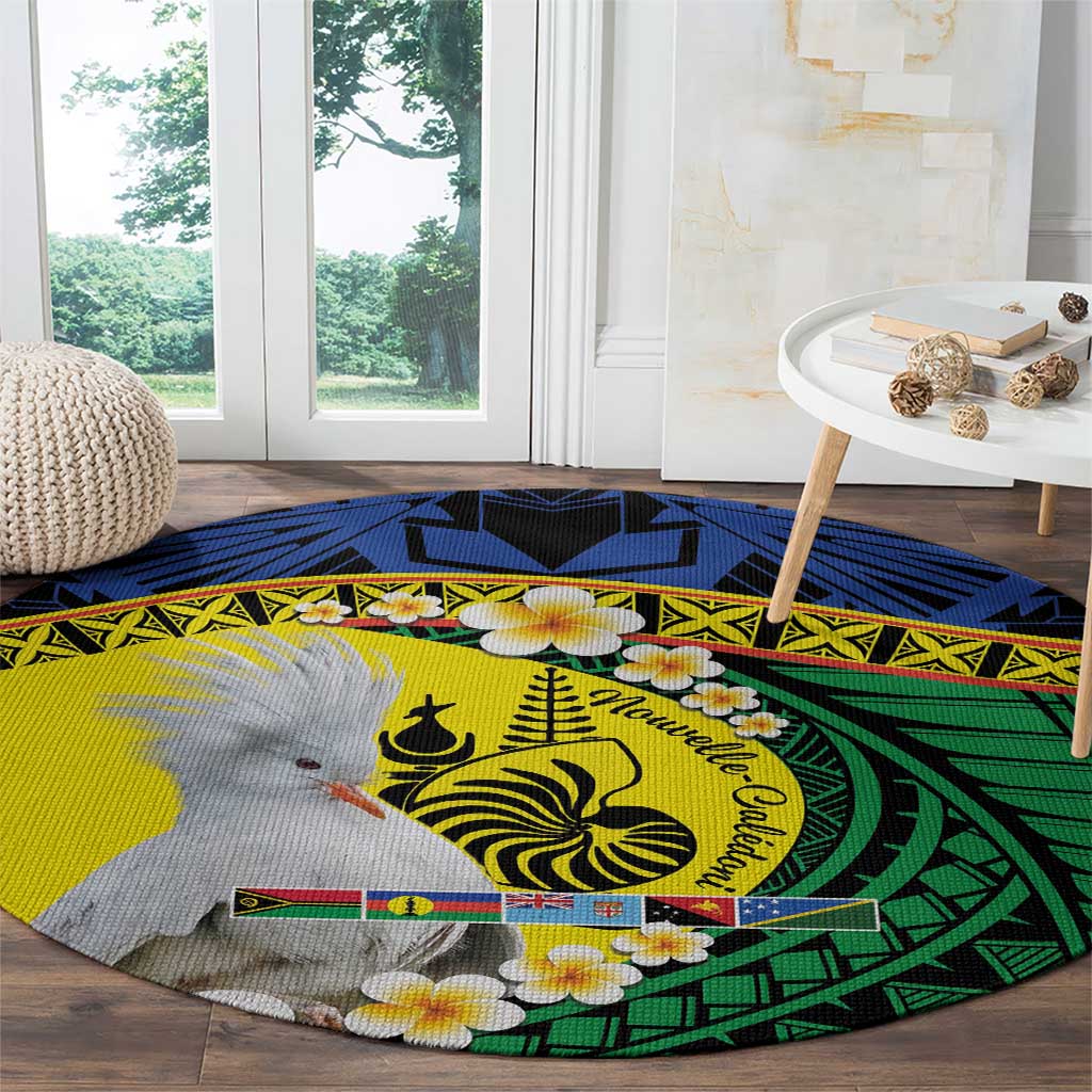 Melanesian New Caledonia Round Carpet Plumeria Kagu Bird and Nautilus Shell LT9 - Polynesian Pride