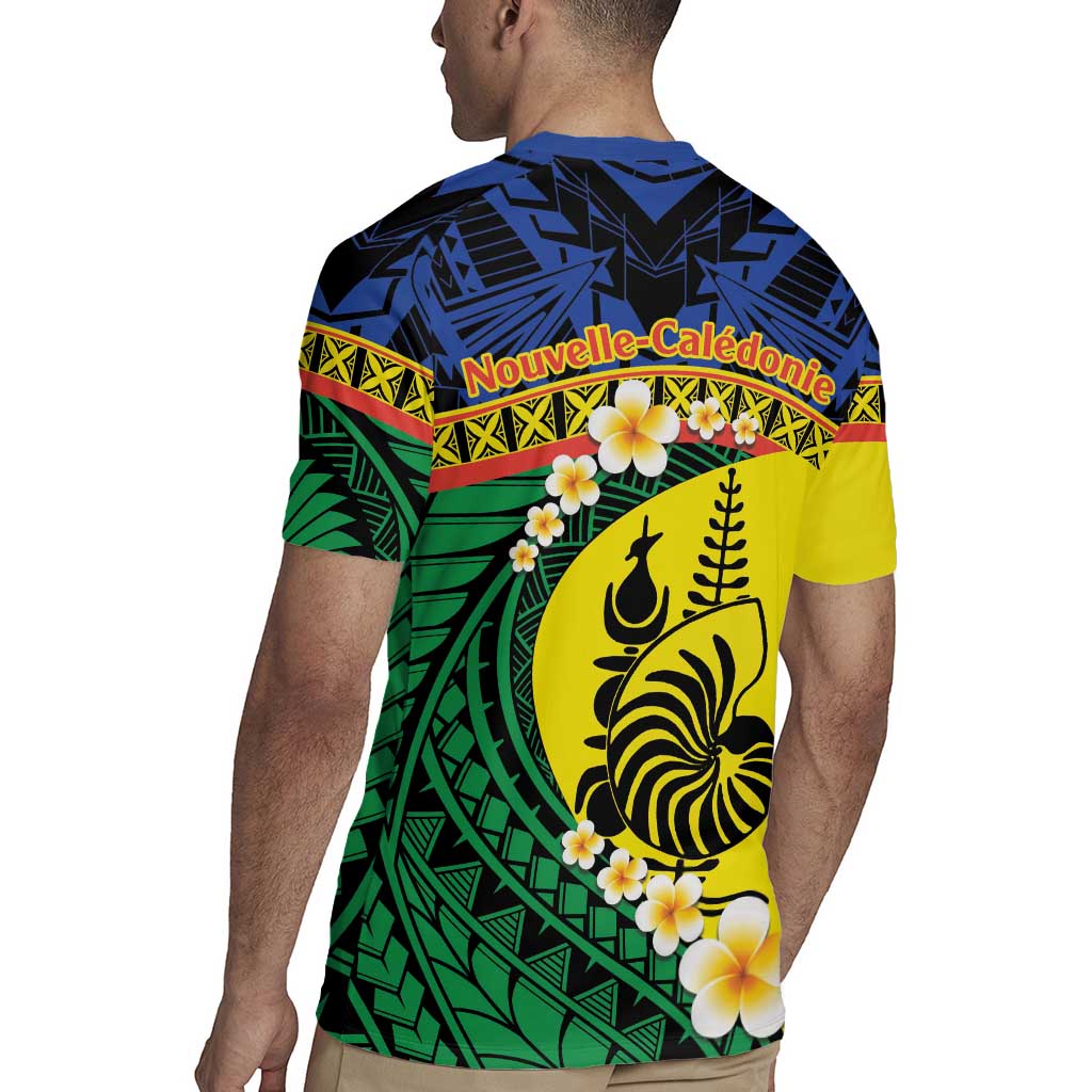 Melanesian New Caledonia Rugby Jersey Plumeria Kagu Bird and Nautilus Shell